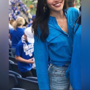 Blue Silk Button Down Blouse